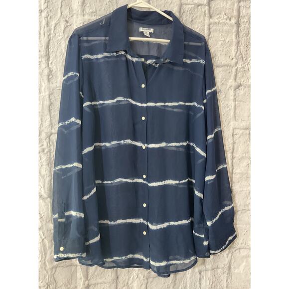 Old Navy Semi Sheer Blouse Navy White Tie Dye XXL - Picture 1 of 5